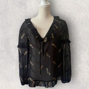 The Kooples | EUC Women’s Metallic Feathers Muslin Top in Black Size M
